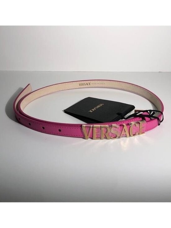 New Authentic Versace Hot Pink Leather Belt with Gold Logo Buckle main image 8